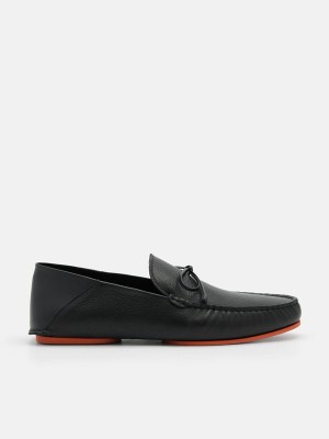 Black Men's Pedro Leto Leather Moccasins | VHWTIZ-829