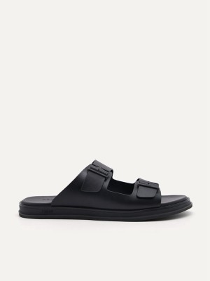 Black Men's Pedro Monochrome Double Strap Slides | FHZLGT-872