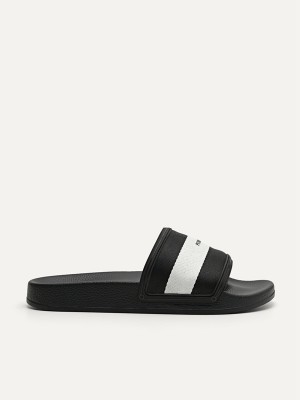 Black Men's Pedro Nylon Fabric Banded Slides | BRZWCA-628