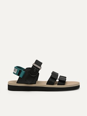 Black Men's Pedro Nylon Strap Barcode Sports Sandals | JDWLQB-685