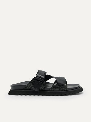 Black Men's Pedro Nylon Strap Sandals | ZMUDBQ-392