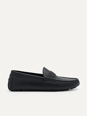 Black Men's Pedro Pascal Leather Moccasins | JATORM-768