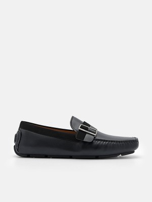 Black Men's Pedro Ripley Leather Moccasins | UTEGBX-293