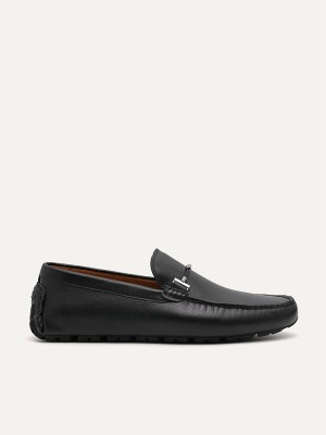 Black Men's Pedro Robert Leather Moccasins | VJONSC-015