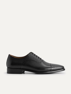 Black Men's Pedro Textured Leather Oxford Shoes | IUYPGO-759