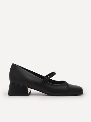 Black Women's Pedro Bianca Leather Mary Jane Pumps | HJISOB-798