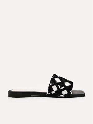 Black Women's Pedro Bianca Twill Sandals | SCMDJK-671