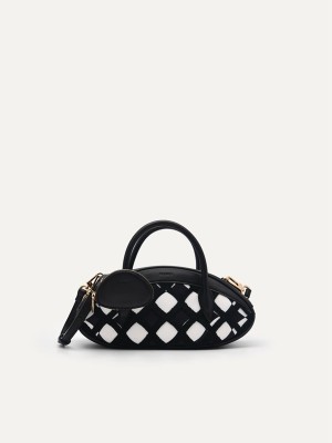 Black Women's Pedro Bianca Twill Shoulder Bags | QYBGOU-765