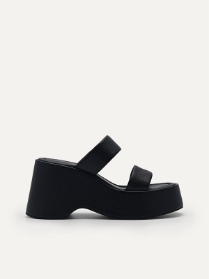 Black Women's Pedro Bianca Wedge Sandals | QIOBZR-542