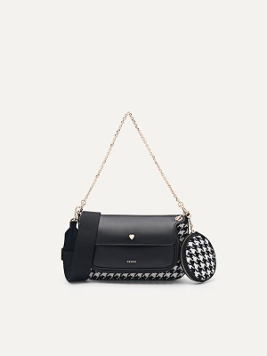 Black Women's Pedro Dilone Houndstooth Double Flap Shoulder Bags | SHZUDX-123