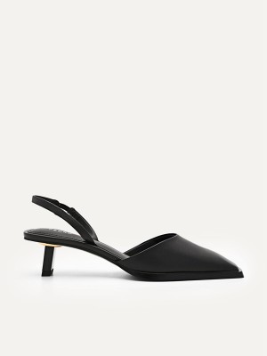 Black Women's Pedro Heel Slingback Heels Sandals | OBFUCK-904