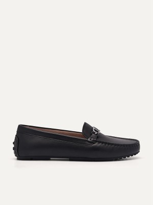 Black Women's Pedro Icon Leather Moccasins | URMJQG-735