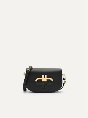 Black Women's Pedro Icon Leather Shoulder Bags | MDLKPE-143