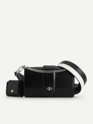 Black Women's Pedro Icon Leather Shoulder Bags | TWUSQF-589