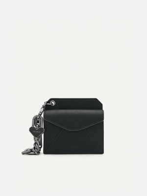 Black Women's Pedro Leather with Key Chain Card Holder | LHAJBR-594