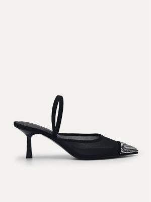 Black Women's Pedro Rina Mesh Slingback Pumps | YVZFAM-031