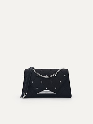 Black Women's Pedro Rina Satin Shoulder Bags | XDBGTU-813