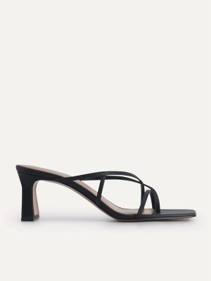 Black Women's Pedro Strappy Toe Loop Heels Sandals | YBOALR-085