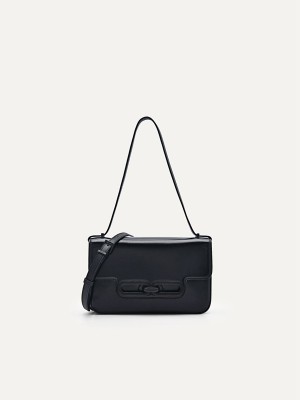 Black Women's Pedro Studio Kate Leather Envelope Shoulder Bags | IHUZNM-810