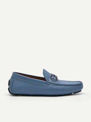 Blue Men's Pedro Antonio Leather Moccasins | JXBWMU-697