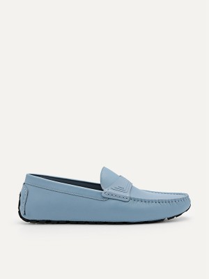 Blue Men's Pedro Pascal Leather Moccasins | JIPEWO-260