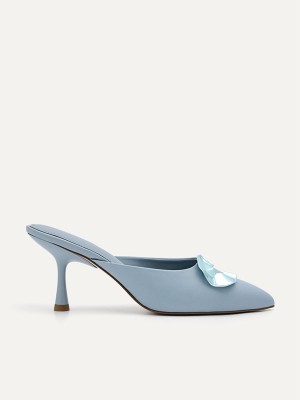 Blue Women's Pedro Iris Leather Heel Mules | IAFQWZ-312