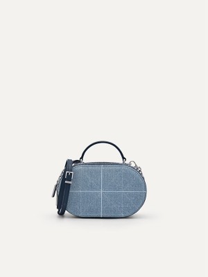 Blue Women's Pedro Studio Cara Leather & Denim Mini in Pixel Shoulder Bags | IRZJTX-857