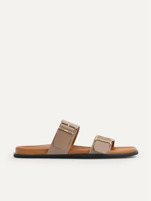 Brown Men's Pedro Double Band Slides | URNZDC-581