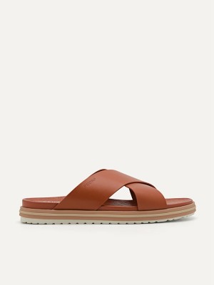 Brown Men's Pedro Icon Cross Strap Sandals | NWTKXV-796