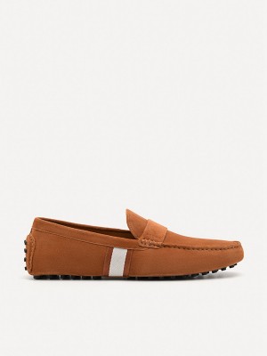 Brown Men's Pedro Leather Band Moccasins | JHSYUL-307