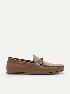 Brown Men's Pedro Leather Bow Moccasins | YTREKS-257