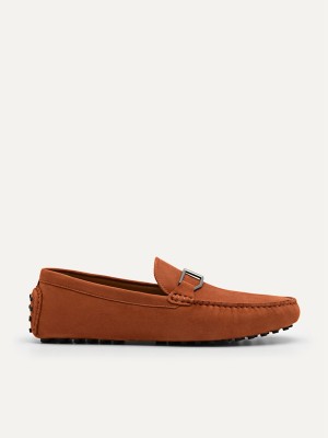 Brown Men's Pedro Leather Buckle Moccasins | IDJVXC-127