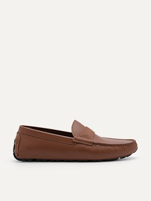 Brown Men's Pedro Pascal Leather Moccasins | PGQAUZ-486