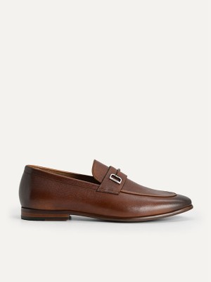 Brown Men's Pedro Textured Leather with Metal Bit Loafers | KOZSVR-907