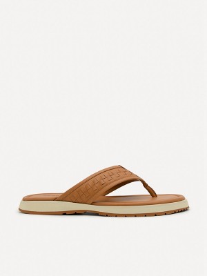 Brown Men's Pedro Woven Thong | PETMQZ-857