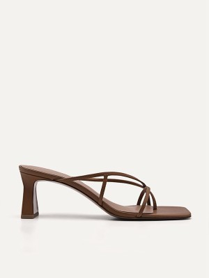 Brown Women's Pedro Strappy Toe Loop Heels Sandals | YAUDCI-465