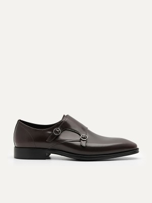 Burgundy Men's Pedro Holly Leather Double Monkstrap Derby Shoes | IHXLTS-078