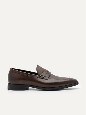 Dark Brown Men's Pedro Altitude Lightweight Leather Penny Loafers | WFAOUL-980