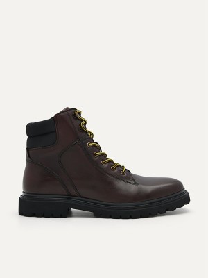 Dark Brown Men's Pedro Calf Leather Delon Boots | OABXTP-852