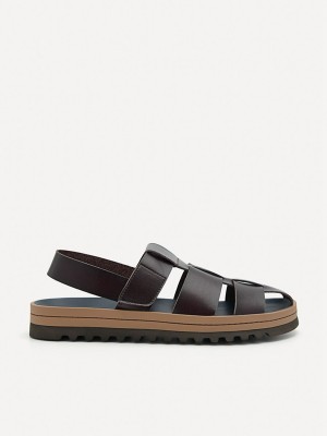 Dark Brown Men's Pedro George Caged Sandals | VSTXCU-036