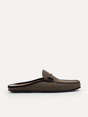 Dark Brown Men's Pedro Hawser Woven Slip-On Moccasins | PVWKBH-748