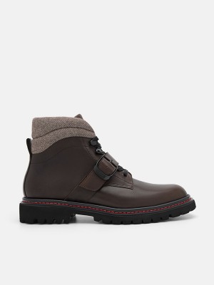 Dark Brown Men's Pedro Helix Leather Boots | LIWFHJ-478