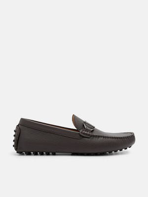 Dark Brown Men's Pedro Jackson Leather Moccasins | EHBODY-794