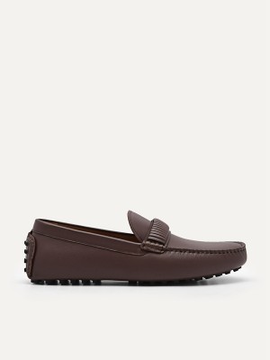 Dark Brown Men's Pedro Kent Leather Moccasins | SWOVIF-567