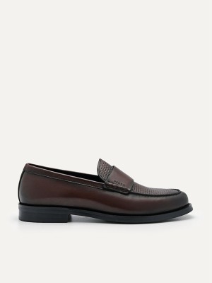 Dark Brown Men's Pedro Leather Penny Loafers | AGUHSD-328