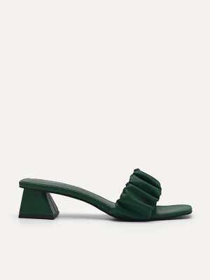 Dark Green Women's Pedro Ruched Heel Mules | LQAXDP-948