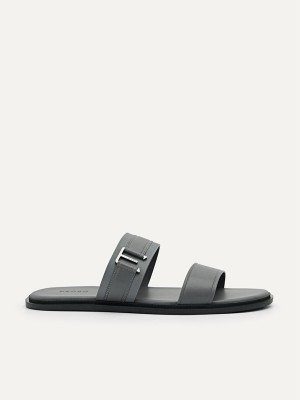 Dark Grey Men's Pedro Band Slides | HQDBFV-507