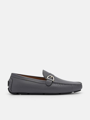 Dark Grey Men's Pedro Dillon Leather Moccasins | IMDNQF-941