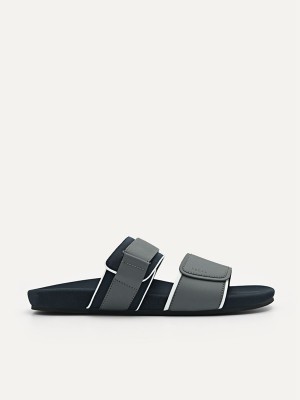 Dark Grey Men's Pedro Double Strap Slides | WMXGQU-790