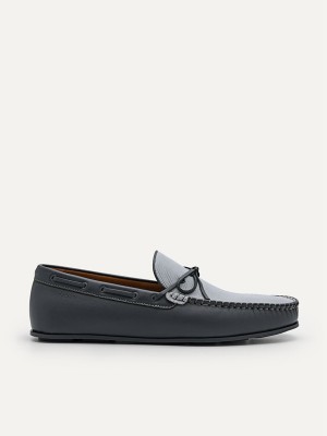 Dark Grey Men's Pedro Leather Bow Moccasins | STOHKZ-105